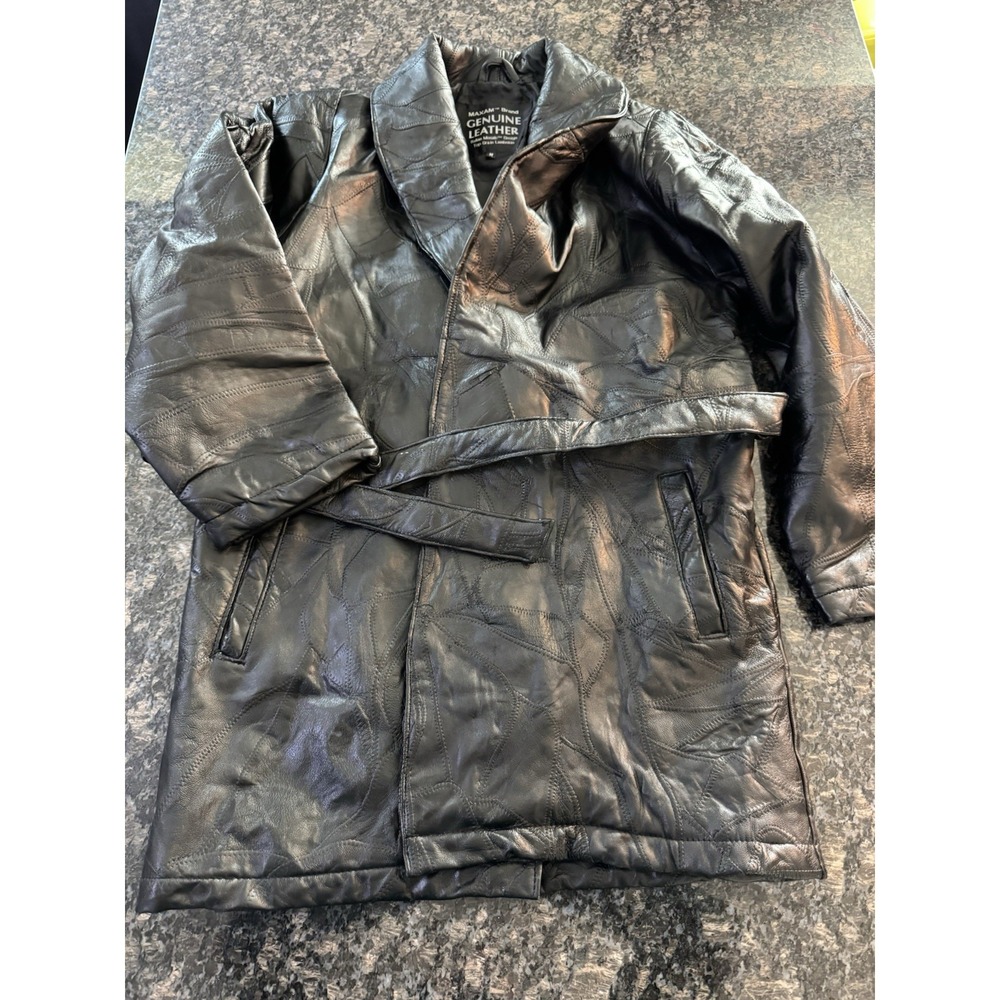 Vtg Maxam Brand  Black Lambskin Leather Women Jacket Italian‎ Mosaic Coat Sz M